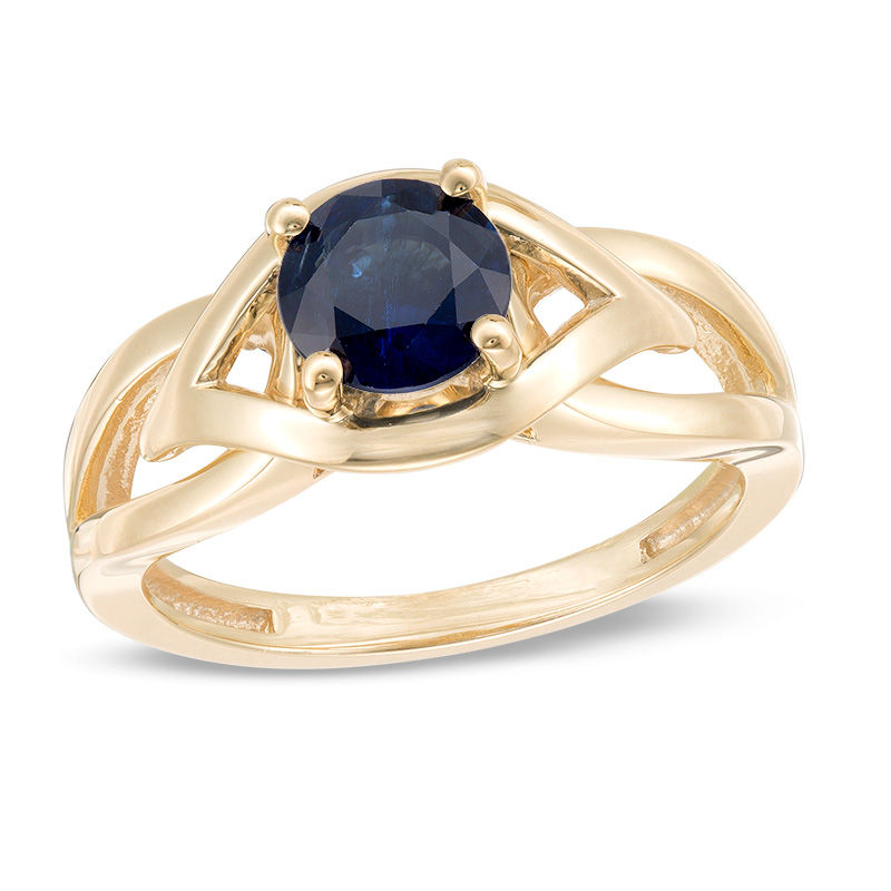 6.5mm Blue Sapphire Solitaire Evil Eye Split Shank Ring in 10K Gold|Peoples Jewellers