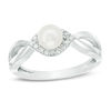 Thumbnail Image 1 of 5.0mm Freshwater Cultured Pearl and 0.118 CT. T.W. Diamond Frame Twist Shank Ring in Sterling Silver