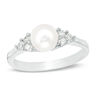 Thumbnail Image 0 of 6.5mm Cultured Freshwater Pearl and 0.19 CT. T.W. Diamond Tri-Sides Ring in Sterling Silver