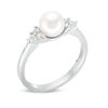 Thumbnail Image 1 of 6.5mm Cultured Freshwater Pearl and 0.19 CT. T.W. Diamond Tri-Sides Ring in Sterling Silver