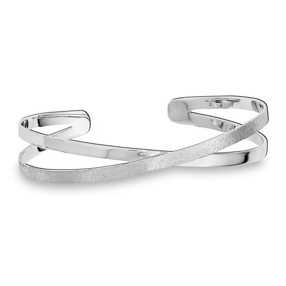 Polished and Textured Crossover Cuff in Sterling Silver