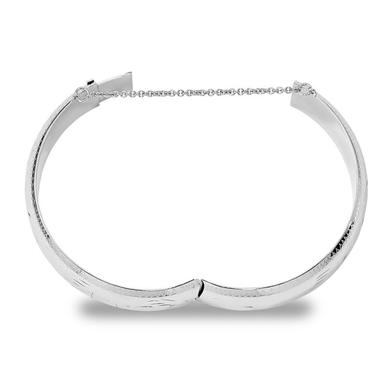 15.0mm Diamond-Cut Pattern Bangle in Sterling Silver with Safety Chain