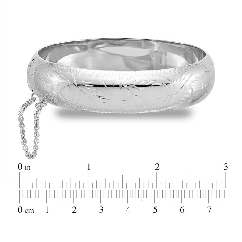 15.0mm Diamond-Cut Pattern Bangle in Sterling Silver with Safety Chain