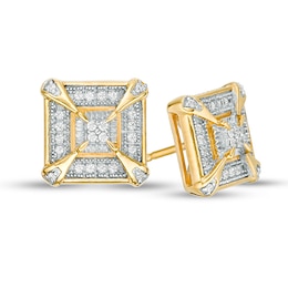 Men's 0.115 CT. T.W. Quad Diamond Vintage-Style Frame Stud Earrings in Sterling Silver with 14K Gold Plate