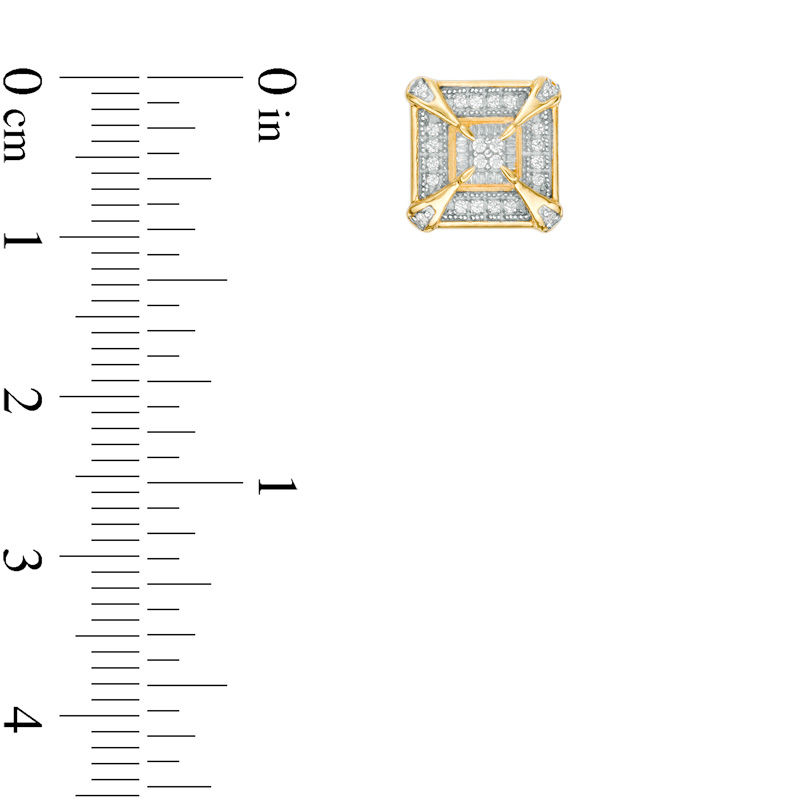 Main Image 2 of 0.115 CT. T.W. Quad Diamond Vintage-Style Frame Stud Earrings in Sterling Silver with 14K Gold Plate