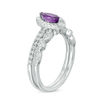Thumbnail Image 1 of Marquise Amethyst and Lab-Created White Sapphire Frame Vintage-Style Bridal Set in 10K White Gold
