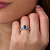 Thumbnail Image 2 of Oval Lab-Created Blue and White Sapphire Frame Vintage-Style Bridal Set in 10K White Gold