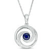 5.0mm Lab-Created Blue Sapphire and Diamond Accent Beaded Circular Wave Pendant in Sterling Silver