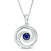 Thumbnail Image 1 of 5.0mm Lab-Created Blue Sapphire and Diamond Accent Beaded Circular Wave Pendant in Sterling Silver