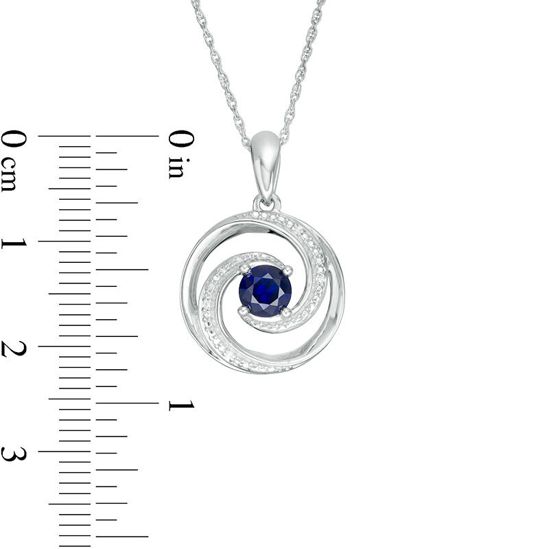 Main Image 2 of 5.0mm Lab-Created Blue Sapphire and Diamond Accent Beaded Circular Wave Pendant in Sterling Silver