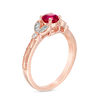 Thumbnail Image 2 of 5.0mm Lab-Created Ruby and Diamond Accent Leaf Vintage-Style Ring in 10K Rose Gold