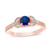 Thumbnail Image 0 of 5.0mm Lab-Created Blue Sapphire and Diamond Accent Leaf Vintage-Style Ring in 10K Rose Gold