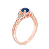 Thumbnail Image 1 of 5.0mm Lab-Created Blue Sapphire and Diamond Accent Leaf Vintage-Style Ring in 10K Rose Gold