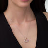 5.5mm Lab-Created Pink Sapphire and Diamond Accent Beaded Tilted Heart Pendant in Sterling Silver and 10K Rose Gold