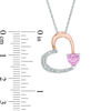 Thumbnail Image 2 of 5.5mm Lab-Created Pink Sapphire and Diamond Accent Beaded Tilted Heart Pendant in Sterling Silver and 10K Rose Gold