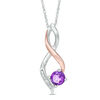 Thumbnail Image 0 of 5.0mm Amethyst and Diamond Accent Beaded Infinity Flame Pendant in Sterling Silver and 10K Rose Gold
