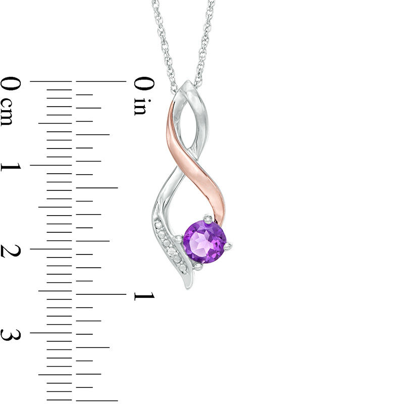 5.0mm Amethyst and Diamond Accent Beaded Infinity Flame Pendant in Sterling Silver and 10K Rose Gold