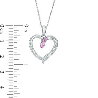 Graduated Lab-Created Pink Sapphire and Diamond Accent Beaded Heart Outline Pendant in Sterling Silver
