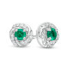 Thumbnail Image 0 of 3.5mm Lab-Created Emerald and White Sapphire Swirl Frame Stud Earrings in 10K White Gold