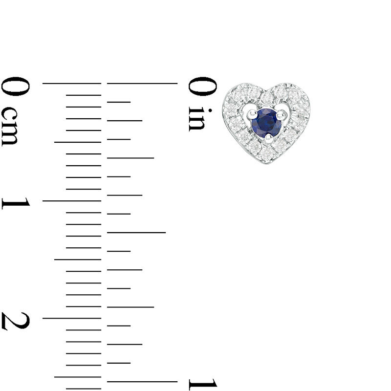 Blue Sapphire and 0.16 CT. T.W. Diamond Frame Heart Stud Earrings in 10K White Gold