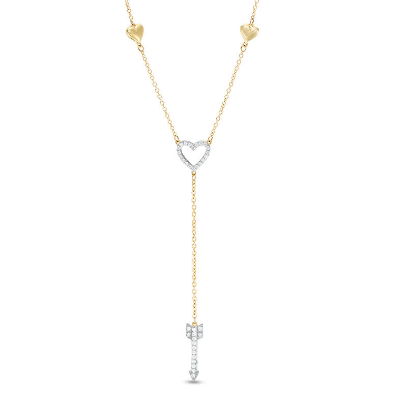 0.15 CT. T.W. Diamond Heart and Arrow "Y" Necklace in 10K Gold - 17.5"