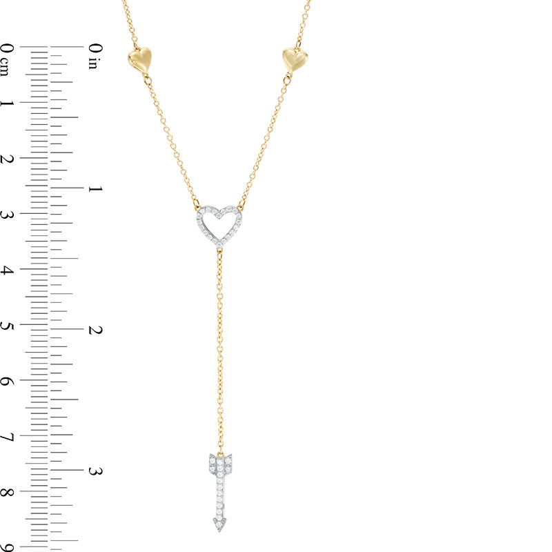 0.15 CT. T.W. Diamond Heart and Arrow "Y" Necklace in 10K Gold - 17.5"