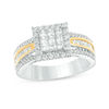 Thumbnail Image 1 of 1.00 CT. T.W. Princess-Cut Composite Diamond Frame Multi-Row Engagement Ring in 14K Two-Tone Gold