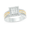 Thumbnail Image 0 of 1.00 CT. T.W. Princess-Cut Composite Diamond Frame Multi-Row Engagement Ring in 14K Two-Tone Gold