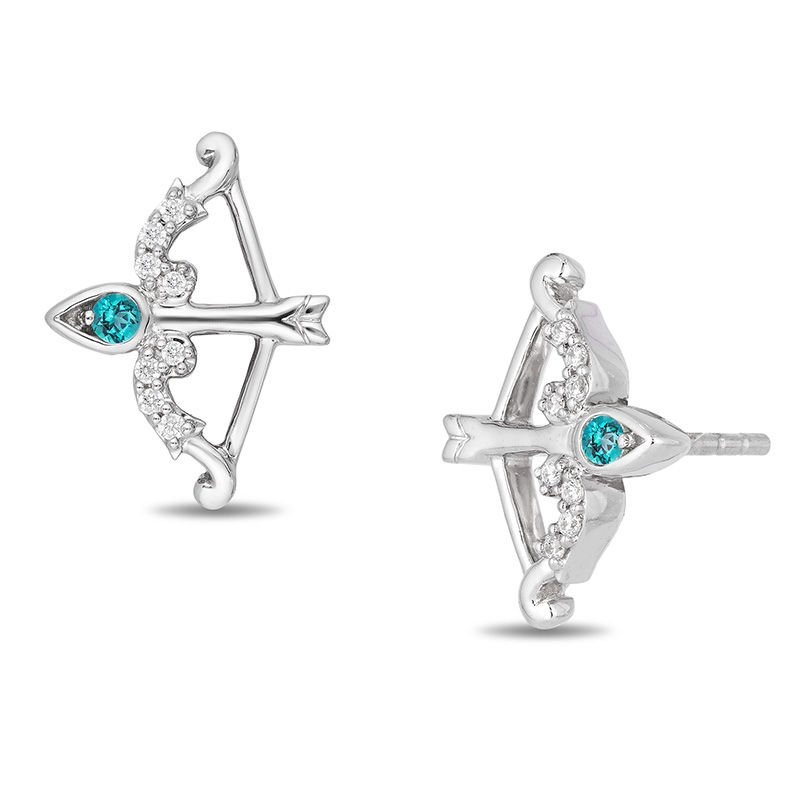 Enchanted Disney Merida Blue Topaz and 0.05 CT. T.W. Diamond Bow and Arrow Stud Earrings in Sterling Silver