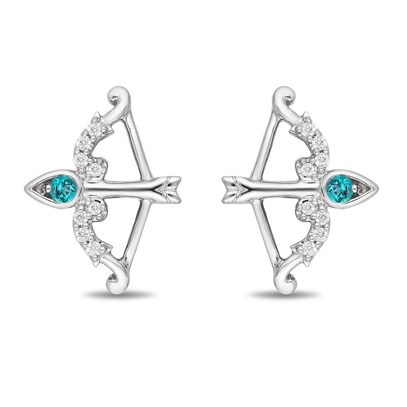 Main Image 2 of Enchanted Disney Merida Blue Topaz and 0.05 CT. T.W. Diamond Bow and Arrow Stud Earrings in Sterling Silver
