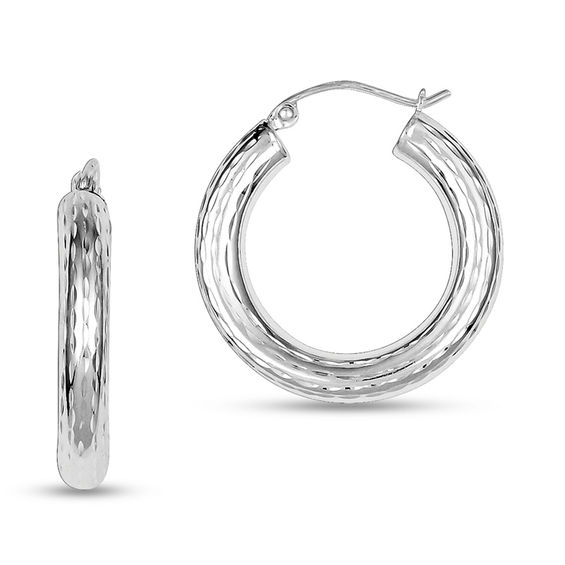 4.0 x 25.0mm Diamond-Cut Hoop Earrings in Sterling Silver 4.0 x 25.0mm Diamond-Cut Hoop Earrings in Sterling Silver