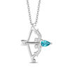 Thumbnail Image 0 of Enchanted Disney Merida Pear-Shaped Blue Topaz and 0.04 CT. T.W. Diamond Bow and Arrow Pendant in Sterling Silver - 19"