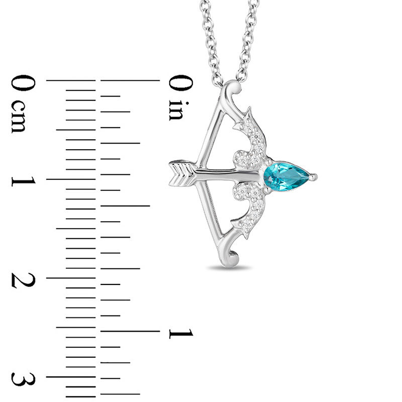 Main Image 3 of Enchanted Disney Merida Pear-Shaped Blue Topaz and 0.04 CT. T.W. Diamond Bow and Arrow Pendant in Sterling Silver - 19"