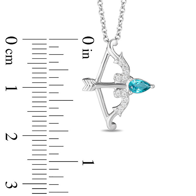 Enchanted Disney Merida Pear-Shaped Blue Topaz and 0.04 CT. T.W. Diamond Bow and Arrow Pendant in Sterling Silver - 19"