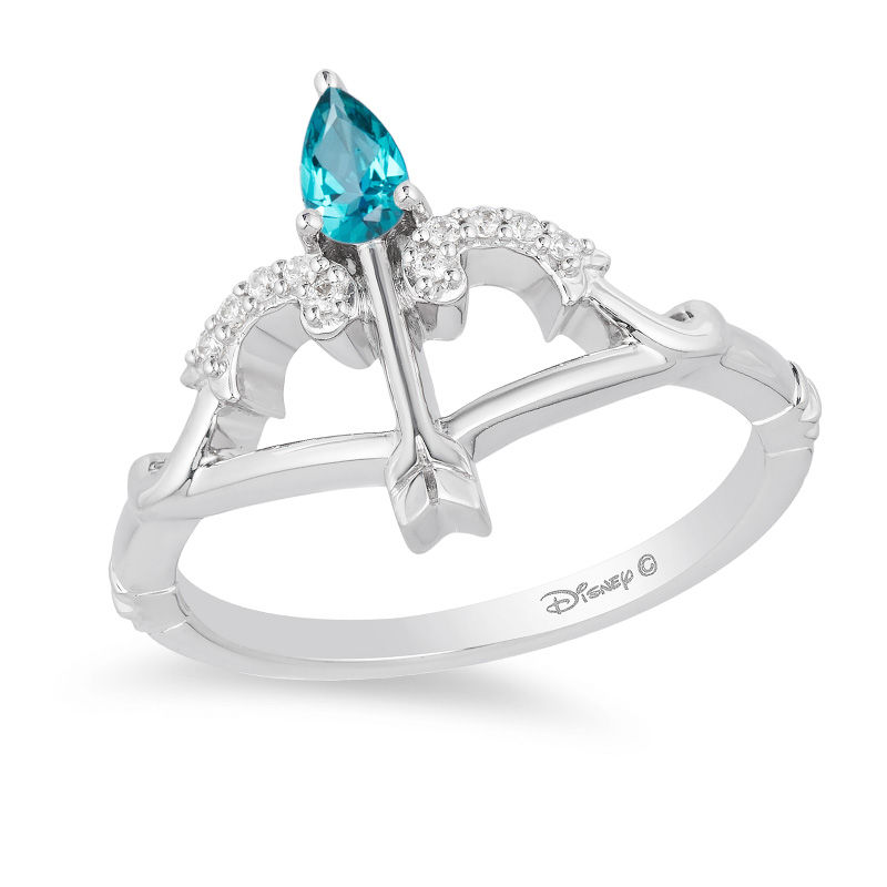 Enchanted Disney Merida Pear-Shaped Blue Topaz and 0.04 CT. T.W. Diamond Bow and Arrow Ring in Sterling Silver
