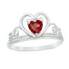 Thumbnail Image 0 of 5.0mm Heart-Shaped Garnet and Diamond Accent Tiara Ring in 10K White Gold