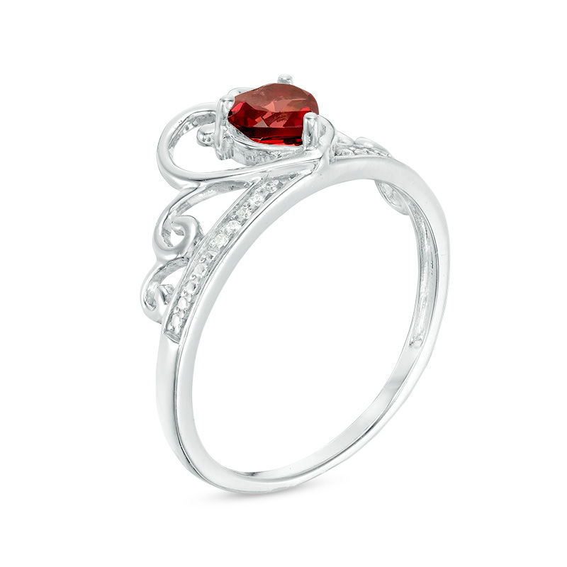 5.0mm Heart-Shaped Garnet and Diamond Accent Tiara Ring in 10K White Gold