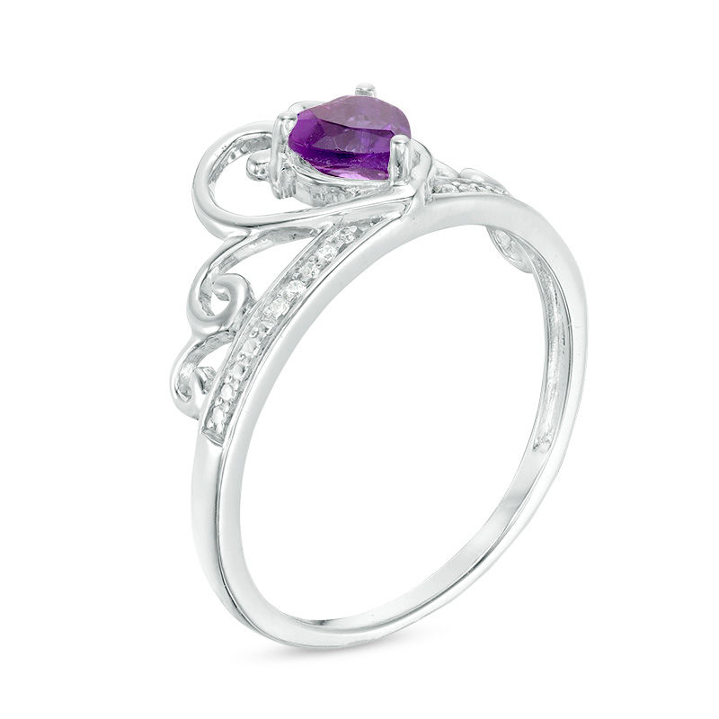 Main Image 2 of 5.0mm Heart-Shaped Amethyst and Diamond Accent Tiara Ring in 10K White Gold