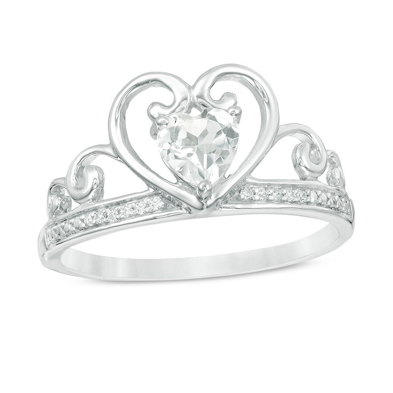 5.0mm Heart-Shaped White Topaz and Diamond Accent Tiara Ring in 10K White Gold|Peoples Jewellers