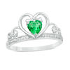 Thumbnail Image 0 of 5.0mm Heart-Shaped Lab-Created Emerald and Diamond Accent Tiara Ring in 10K White Gold