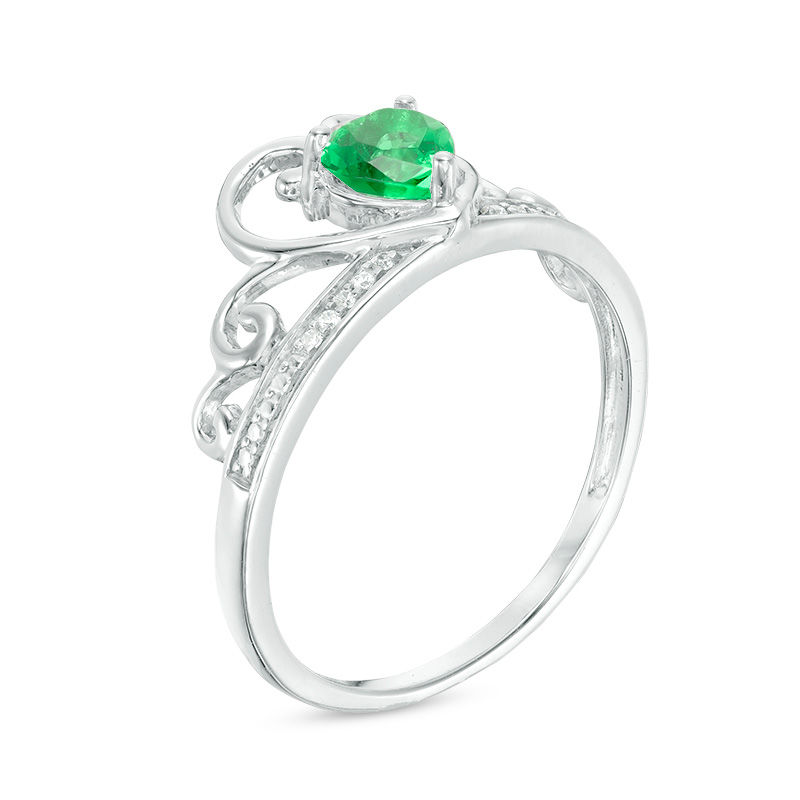 5.0mm Heart-Shaped Lab-Created Emerald and Diamond Accent Tiara Ring in 10K White Gold