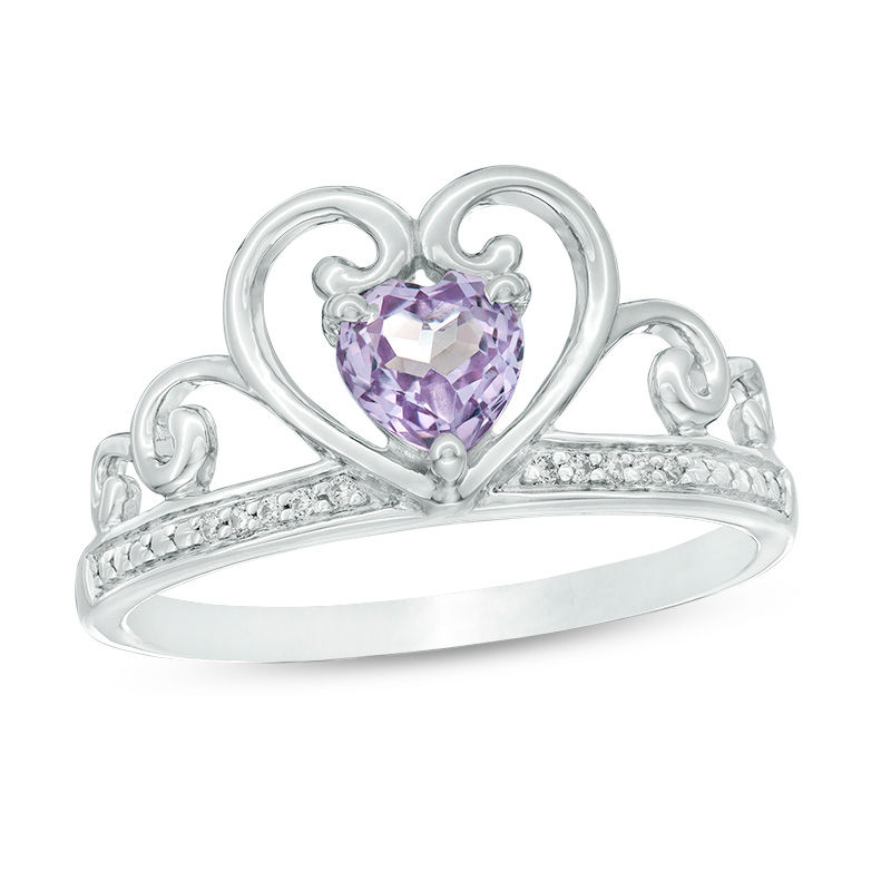 5.0mm Heart-Shaped Lab-Created Alexandrite and Diamond Accent Tiara Ring in 10K White Gold|Peoples Jewellers