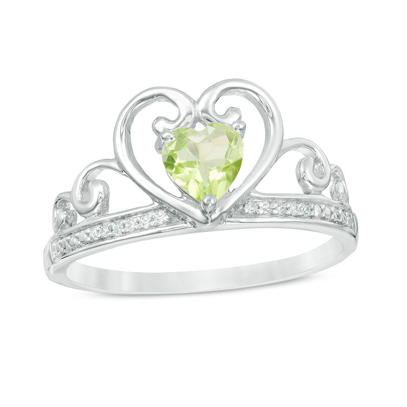 5.0mm Heart-Shaped Peridot and Diamond Accent Tiara Ring in 10K White Gold