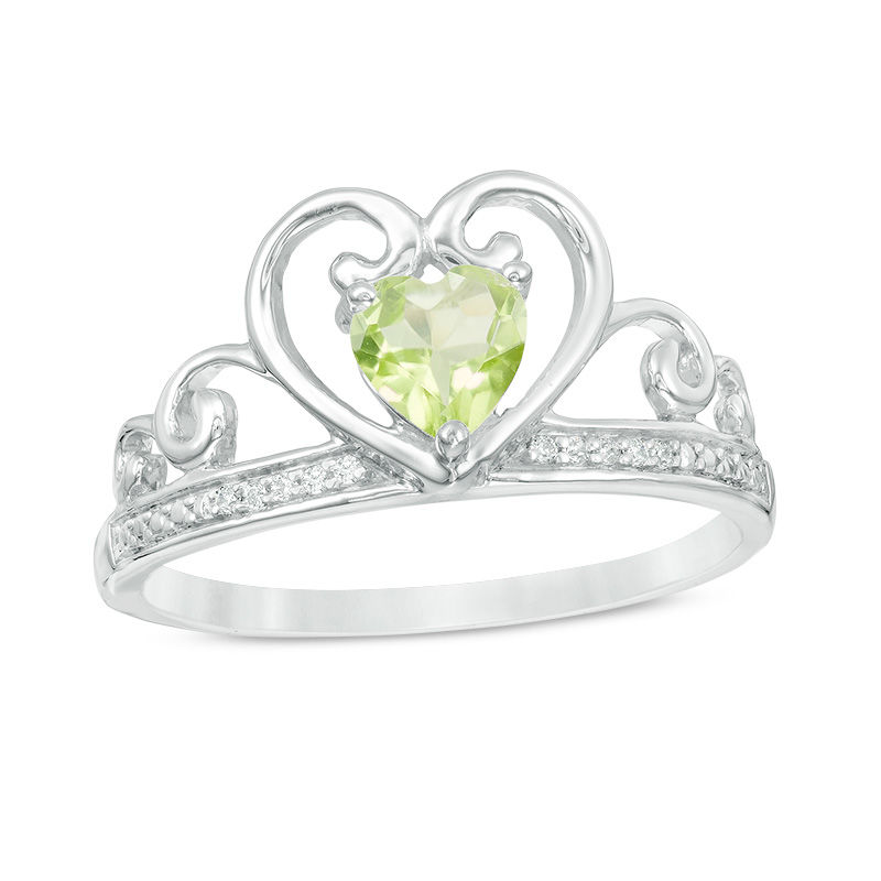 5.0mm Heart-Shaped Peridot and Diamond Accent Tiara Ring in 10K White Gold|Peoples Jewellers