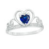 Thumbnail Image 0 of 5.0mm Heart-Shaped Lab-Created Blue Sapphire and Diamond Accent Tiara Ring in 10K White Gold