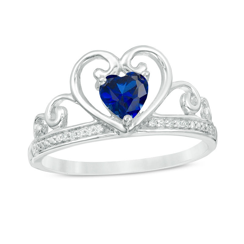 5.0mm Heart-Shaped Lab-Created Sapphire and Diamond Accent Tiara Ring in 10K White Gold|Peoples Jewellers