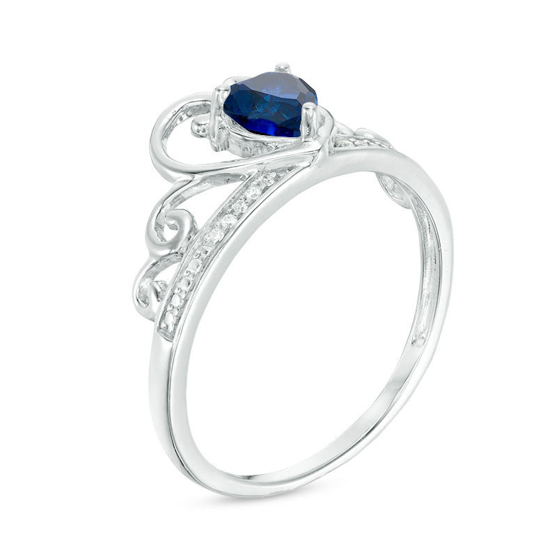 5.0mm Heart-Shaped Lab-Created Blue Sapphire and Diamond Accent Tiara Ring in 10K White Gold