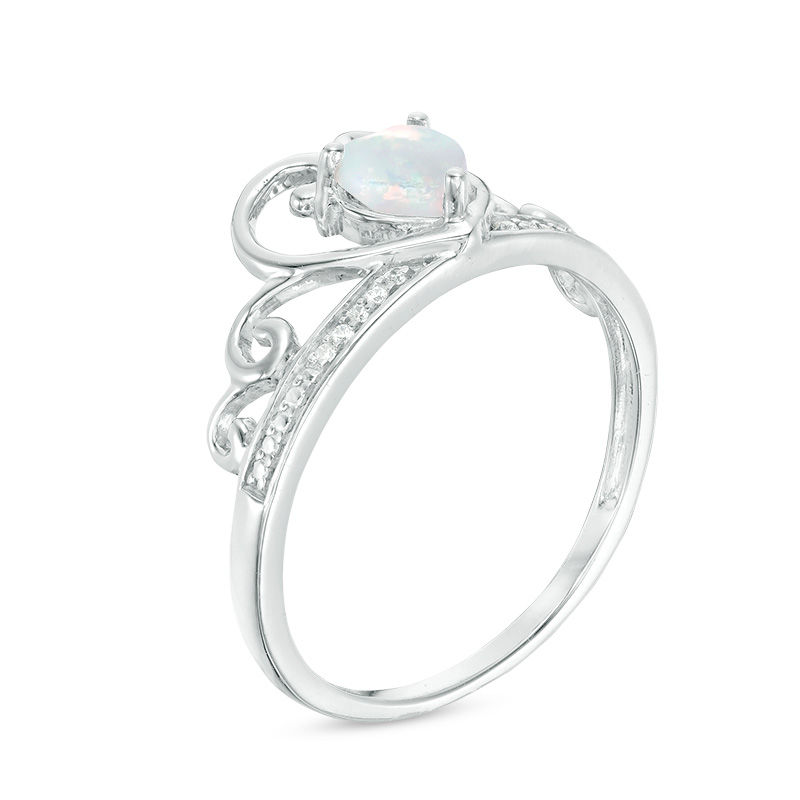 5.0mm Heart-Shaped Lab-Created Opal and Diamond Accent Tiara Ring in 10K White Gold|Peoples Jewellers