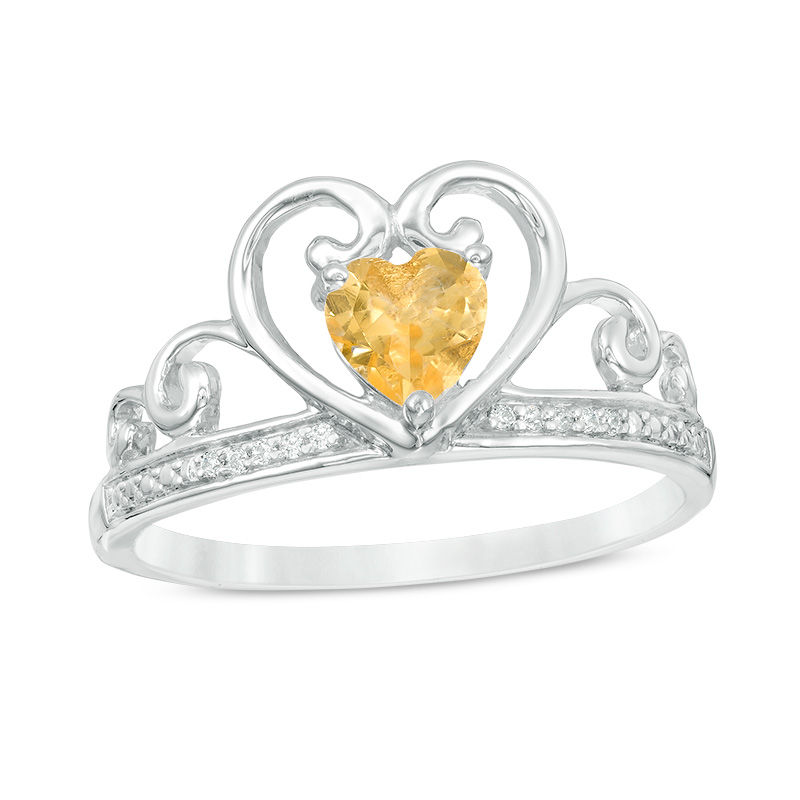 5.0mm Heart-Shaped Citrine and Diamond Accent Tiara Ring in 10K White Gold|Peoples Jewellers
