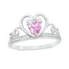 Thumbnail Image 1 of 5.0mm Heart-Shaped Lab-Created Pink Sapphire and Diamond Accent Tiara Ring in 10K White Gold